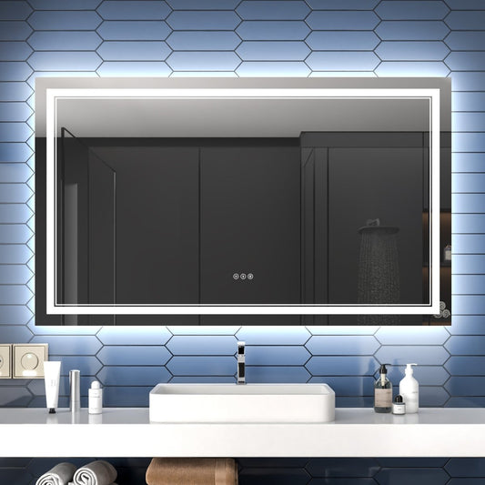 Linea 60" W x 36" H LED Heated Bathroom Mirror,Anti Fog,Dimmable,Front - Lighted and Backlit, Tempered Glass