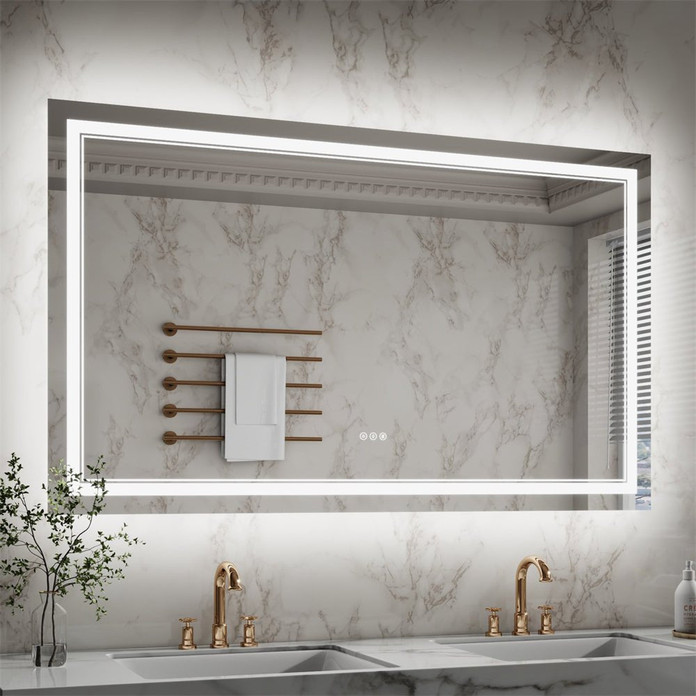 Linea 60" W x 36" H LED Heated Bathroom Mirror,Anti Fog,Dimmable,Front - Lighted and Backlit, Tempered Glass