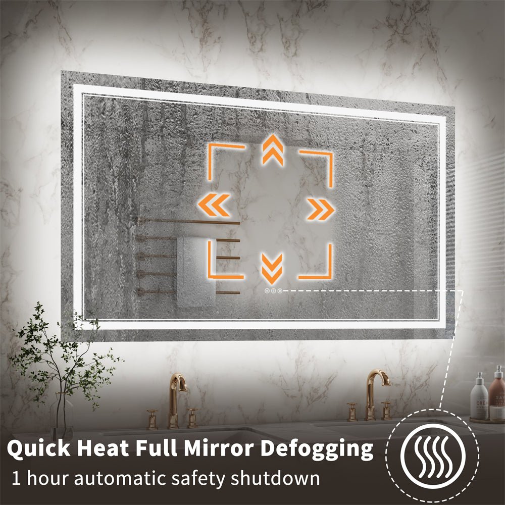 Linea 60" W x 36" H LED Heated Bathroom Mirror,Anti Fog,Dimmable,Front - Lighted and Backlit, Tempered Glass