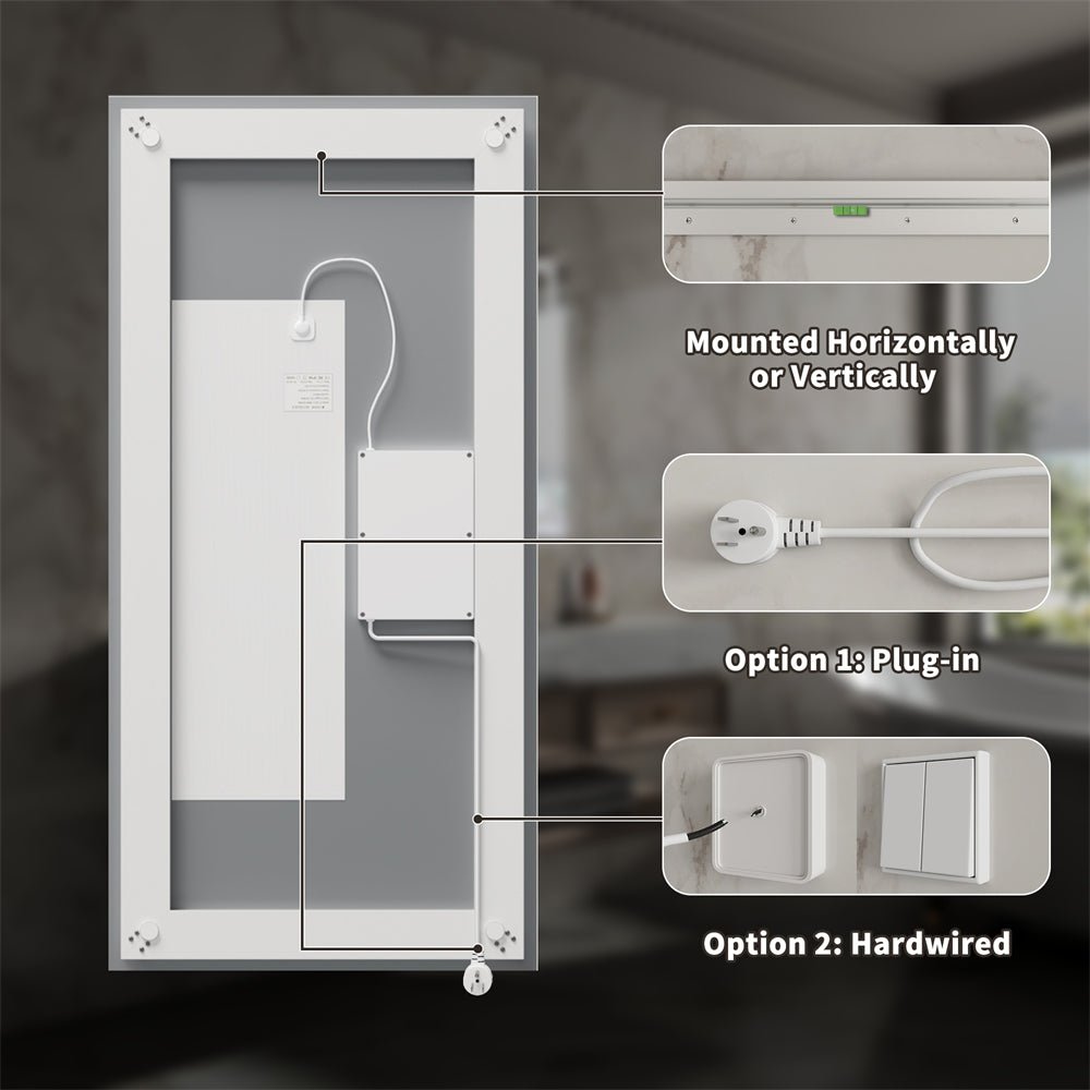 Linea 72" W x 32" H LED Heated Bathroom Mirror,Anti Fog,Dimmable,Front - Lighted and Backlit, Tempered Glass