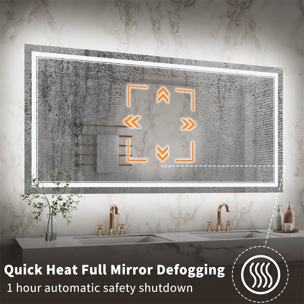 Linea 72" W x 36" H LED Heated Bathroom Mirror,Anti Fog,Dimmable,Front - Lighted and Backlit, Tempered Glass