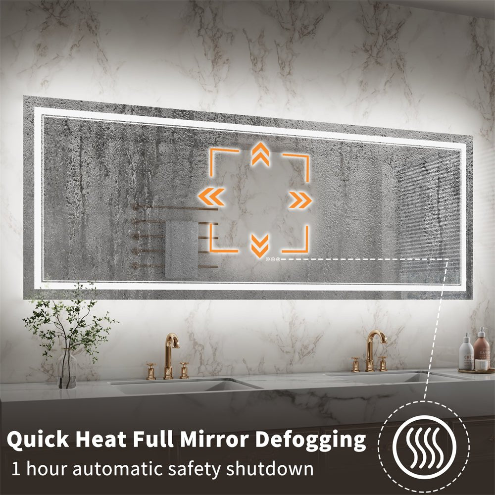 Linea 84" W x 32" H LED Heated Bathroom Mirror,Anti Fog,Dimmable,Front - Lighted and Backlit, Tempered Glass