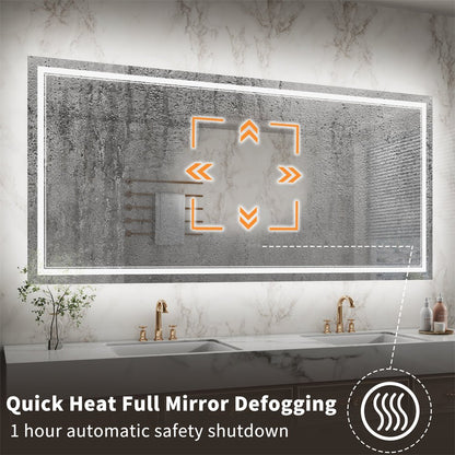 Linea 84" W x 40" H LED Heated Bathroom Mirror,Anti Fog,Dimmable,Front - Lighted and Backlit, Tempered Glass