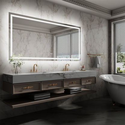 Linea 84" W x 40" H LED Heated Bathroom Mirror,Anti Fog,Dimmable,Front - Lighted and Backlit, Tempered Glass