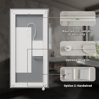 Linea 96" W x 36" H LED Heated Bathroom Mirror,Anti Fog,Dimmable,Front - Lighted and Backlit, Tempered Glass