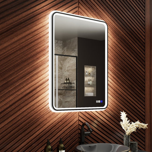 Lumina 24" W x 32" H LED Lighted Bathroom Mirror,High Illuminate, Inner & Outer Lighting,Anti - Fog, Dimmable,Black Frame with Rounded Corners