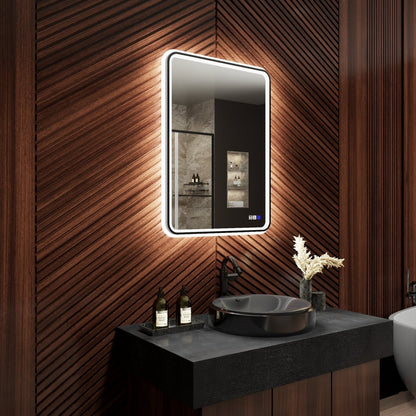 Lumina 24" W x 32" H LED Lighted Bathroom Mirror,High Illuminate, Inner & Outer Lighting,Anti - Fog, Dimmable,Black Frame with Rounded Corners