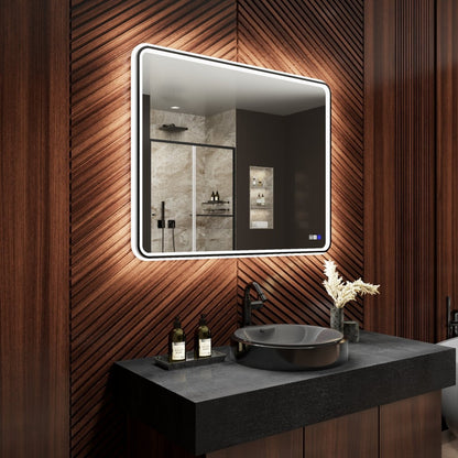 Lumina 40" W x 32" H LED Lighted Bathroom Mirror,High Illuminate, Inner & Outer Lighting,Anti - Fog, Dimmable,Black Frame with Rounded Corners