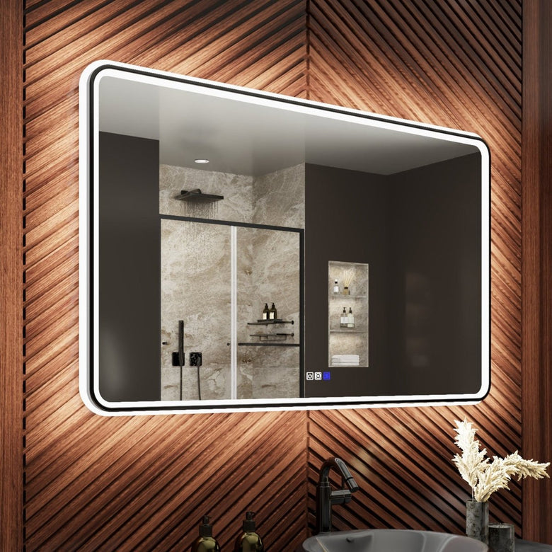 Lumina 48" W x 30" H LED Lighted Bathroom Mirror,High Illuminate, Inner & Outer Lighting,Anti - Fog, Dimmable,Black Frame with Rounded Corners