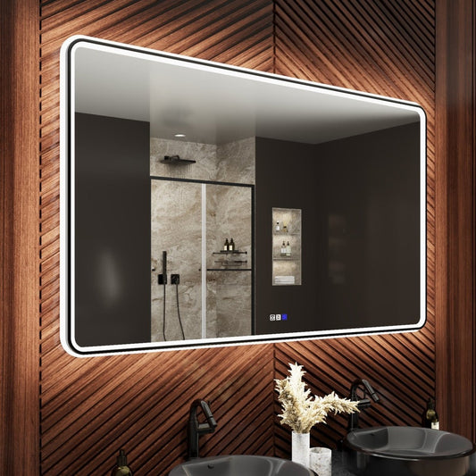 Lumina 60" W x 36" H LED Lighted Bathroom Mirror, High Illuminate, Inner&Outer Lighting,Anti - Fog, Dimmable, Black Frame with Rounded Corners