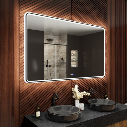 Lumina 60" W x 36" H LED Lighted Bathroom Mirror, High Illuminate, Inner&Outer Lighting,Anti - Fog, Dimmable, Black Frame with Rounded Corners