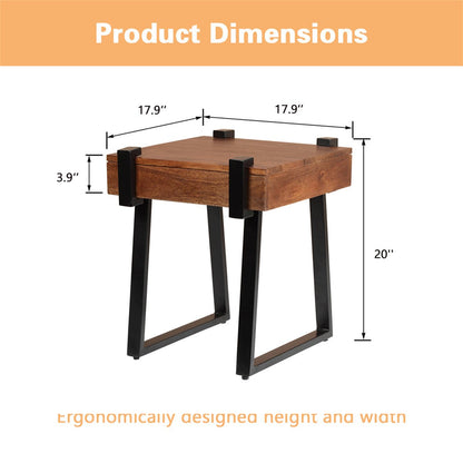 MangoLuxe Solid Wood End Table Metal Legs Side 18''L x 18''W x 20''H