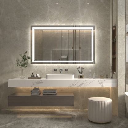 Linea 60" W x 36" H LED Heated Bathroom Mirror,Anti Fog,Dimmable,Front-Lighted and Backlit, Tempered Glass