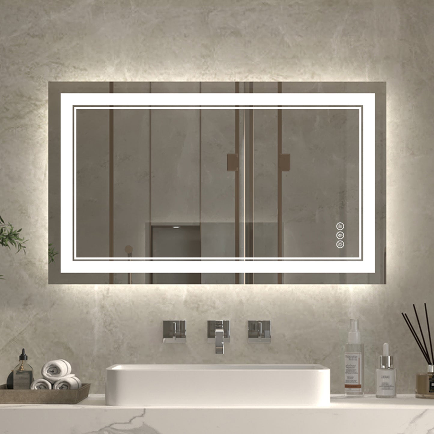 Linea 40" W x 24" H LED Heated Bathroom Mirror,Anti Fog,Dimmable,Front-Lighted and Backlit, Tempered Glass