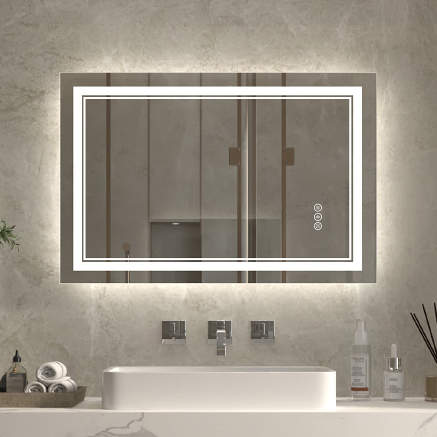 Linea 24" W x 36" H LED Heated Bathroom Mirror,Anti Fog,Dimmable,Front-Lighted and Backlit, Tempered Glass