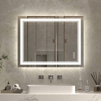 Linea 28" W x 36" H LED Heated Bathroom Mirror,Anti Fog,Dimmable,Front-Lighted and Backlit, Tempered Glass