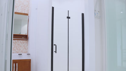 Adapt 36-37.3" W x 72" H Bifold Semi-Frameless Swing Shower Door in Black 36 Wide Shower Door