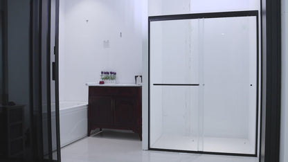 Glide-RA Semi-Frameless Shower Door 56-60 in. W x 70 in. H Bypass Sliding Shower Enclosure,Matte Black,Double Sliding Rain Glass Doors