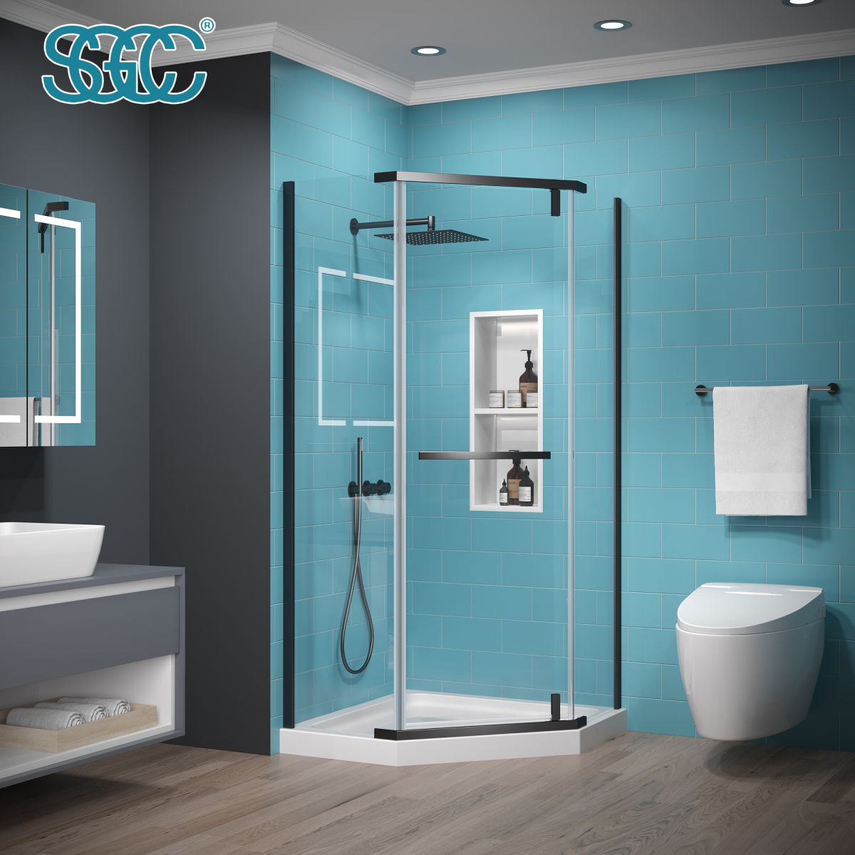 Prism Neo - Angle Frameless Shower Door 36 in. W x 72 in. H,Corner Shower Enclosure with 6mm Clear Glass,Pivot Shower Doors,Matte Black