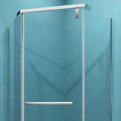 Prism Neo - Angle Frameless Shower Door 38 in. W x 72 in. H,Corner Shower Enclosure with 6mm Clear Glass,Pivot Shower Doors,Brushed Nickel