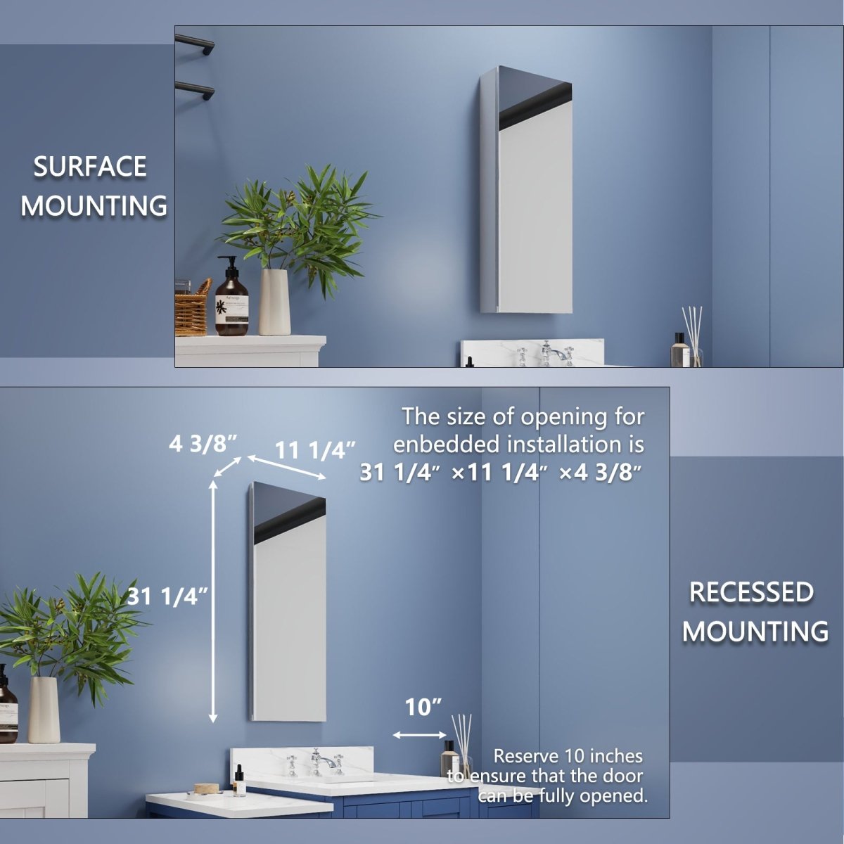 Rim 12 in. W X 32 in. H Single Medicine Cabinet without Light