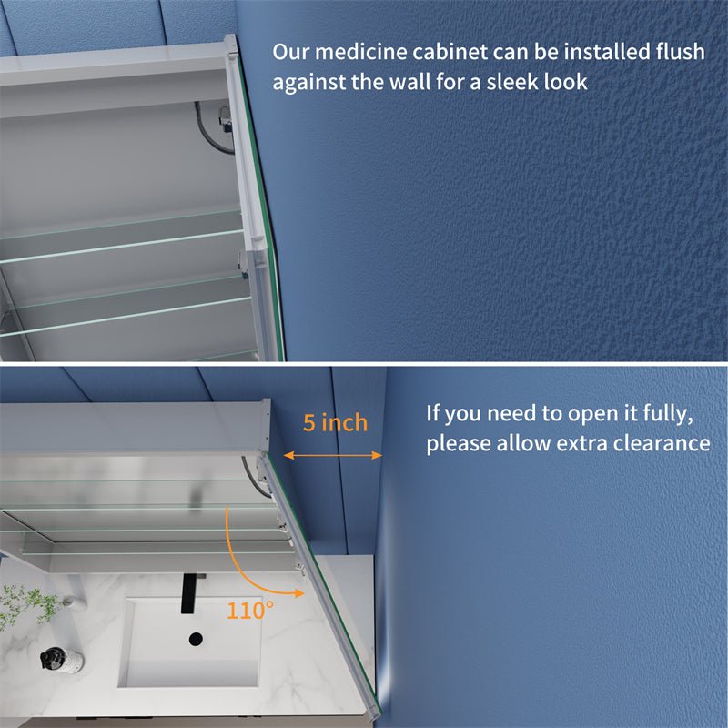 Rim 20" W x 30" H Lighted Medicine Cabinet Recessed or Surface LED Medicine Cabinet with Outlets & USBs,Hinge on the right