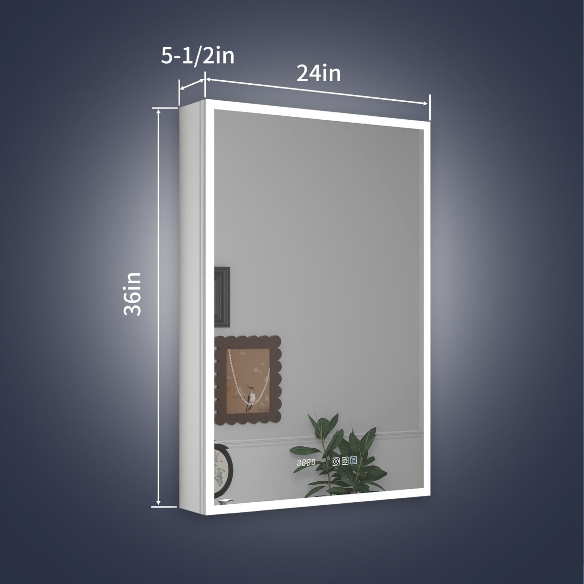 Rim 24" W x 36" H Led Lighted Medicine Cabinet Recessed or Surface with Mirrors, Hinge On The Left