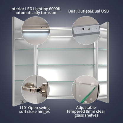 Rim 28" W x 32" H Led Lighted Medicine Cabinet Recessed or Surface with Mirrors