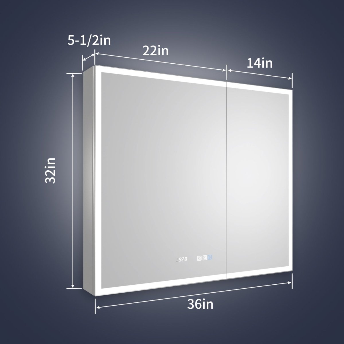 Rim 36" W x 32" H Led Lighted Medicine Cabinet Recessed or Surface with Clock