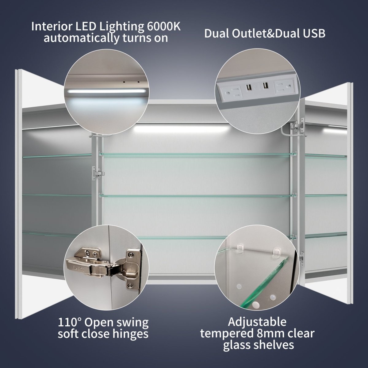 Rim 36" W x 32" H Led Lighted Medicine Cabinet Recessed or Surface with Clock