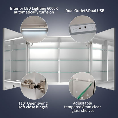 Rim 40" W x 30" H Led Lighted Medicine Cabinet Recessed or Surface with Mirrors