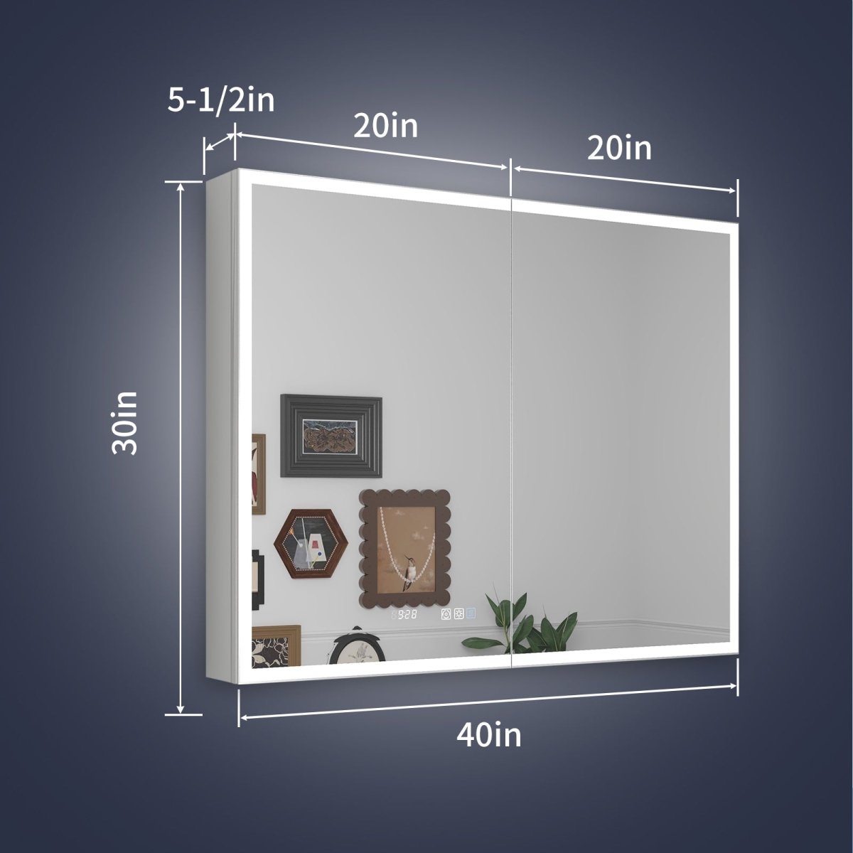 Rim 40" W x 30" H Led Lighted Medicine Cabinet Recessed or Surface with Mirrors