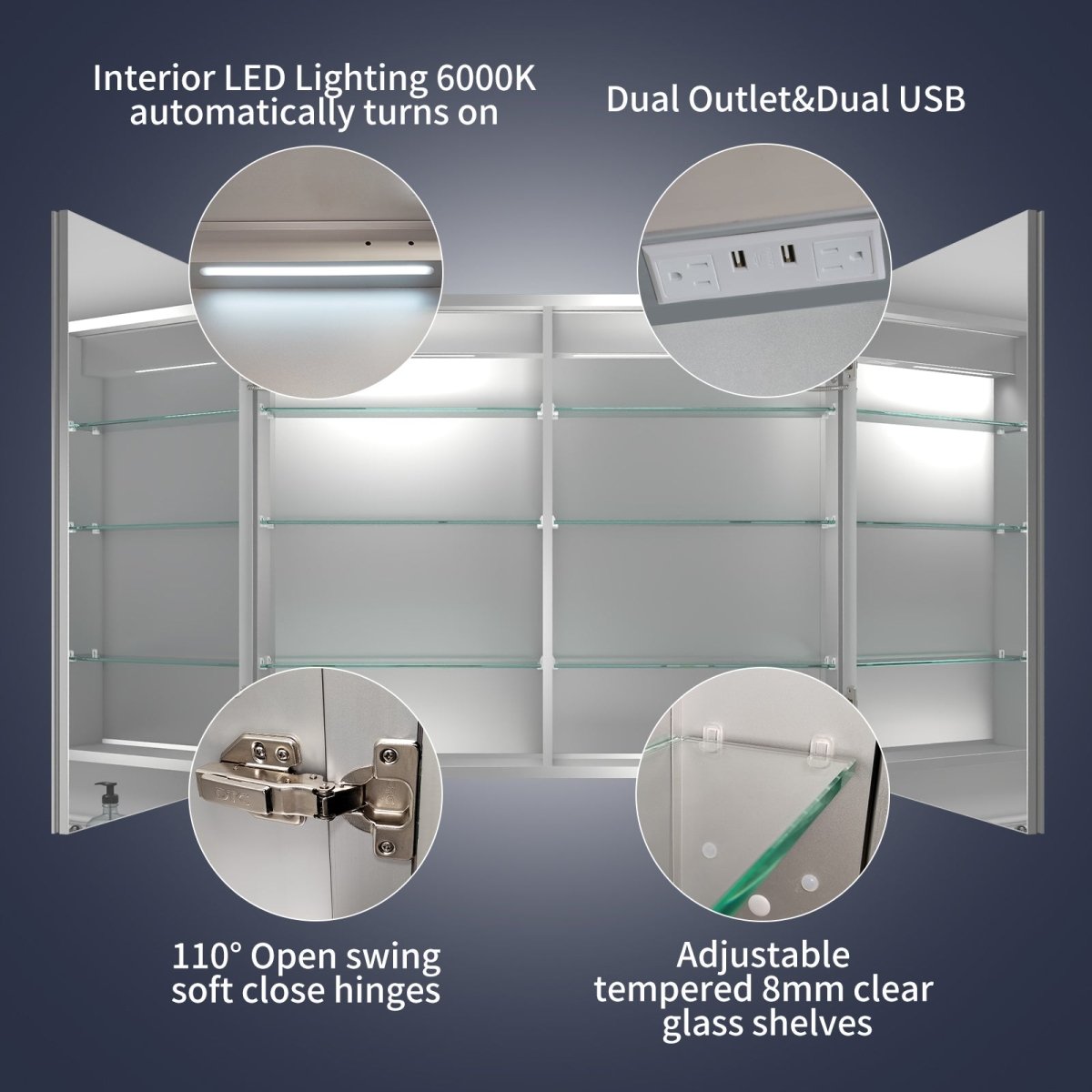 Rim 40" W x 32" H Led Lighted Medicine Cabinet Recessed or Surface with Mirrors