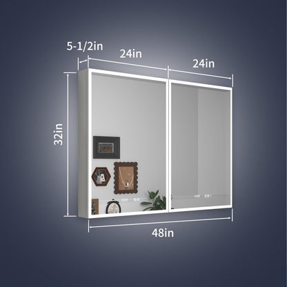 Rim 48" W x 32" H Lighted Medicine Cabinet Recessed or Surface led Medicine Cabinet with Outlets & USBs