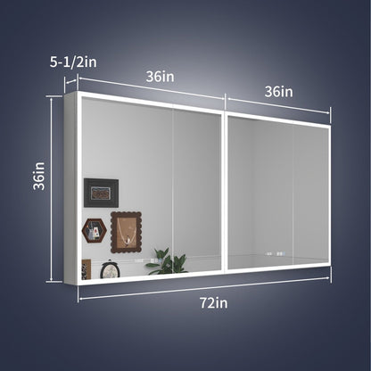 Rim 72" W x 36" H Led Lighted Medicine Cabinet Recessed or Surface with Mirrors