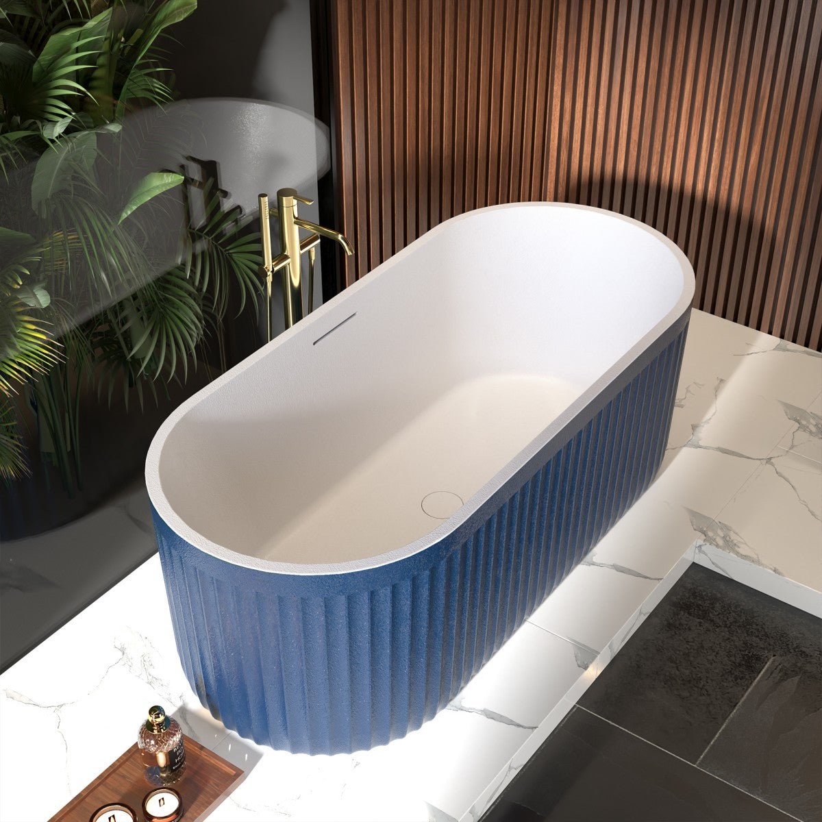 RockF 67" Freeing Soaking Bathtub,Rock Texture New technologies,Classic Oval Shape Freestanding tub,Prussian blue,cUPC Certified