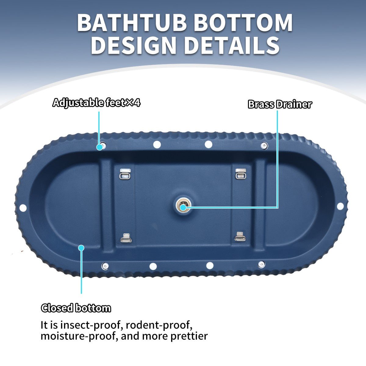 RockF 67" Freeing Soaking Bathtub,Rock Texture New technologies,Classic Oval Shape Freestanding tub,Prussian blue,cUPC Certified