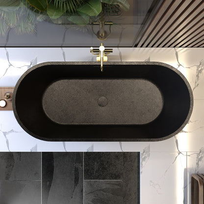 RockF 67" Freeing Soaking Bathtub,Rock Texture New technologies,Classic Oval Shape Freestanding tub,Pure black,cUPC Certified