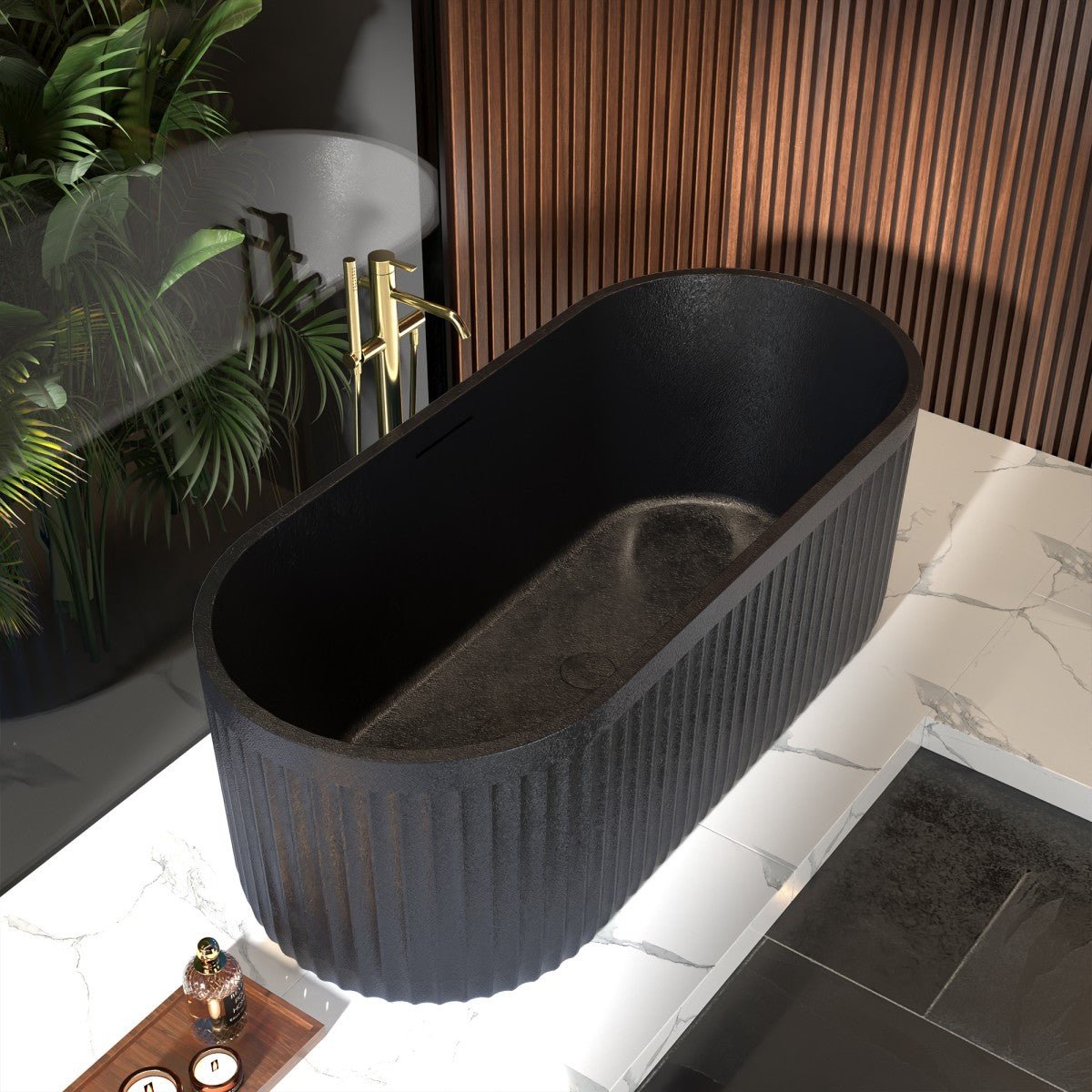 RockF 67" Freeing Soaking Bathtub,Rock Texture New technologies,Classic Oval Shape Freestanding tub,Pure black,cUPC Certified