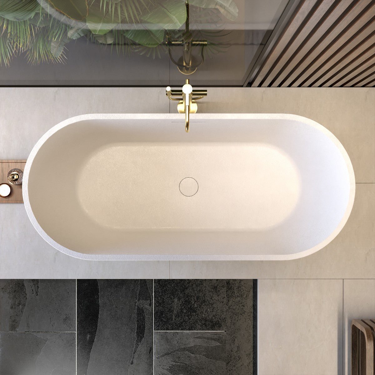 RockF 67" Freeing Soaking Bathtub,Rock Texture New technologies,Classic Oval Shape Freestanding tub,White,cUPC Certified