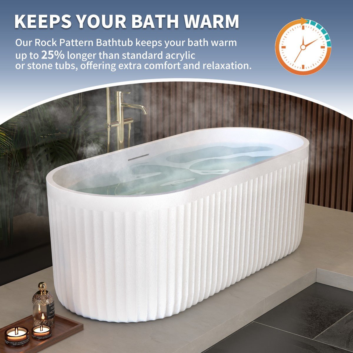 RockF 67" Freeing Soaking Bathtub,Rock Texture New technologies,Classic Oval Shape Freestanding tub,White,cUPC Certified