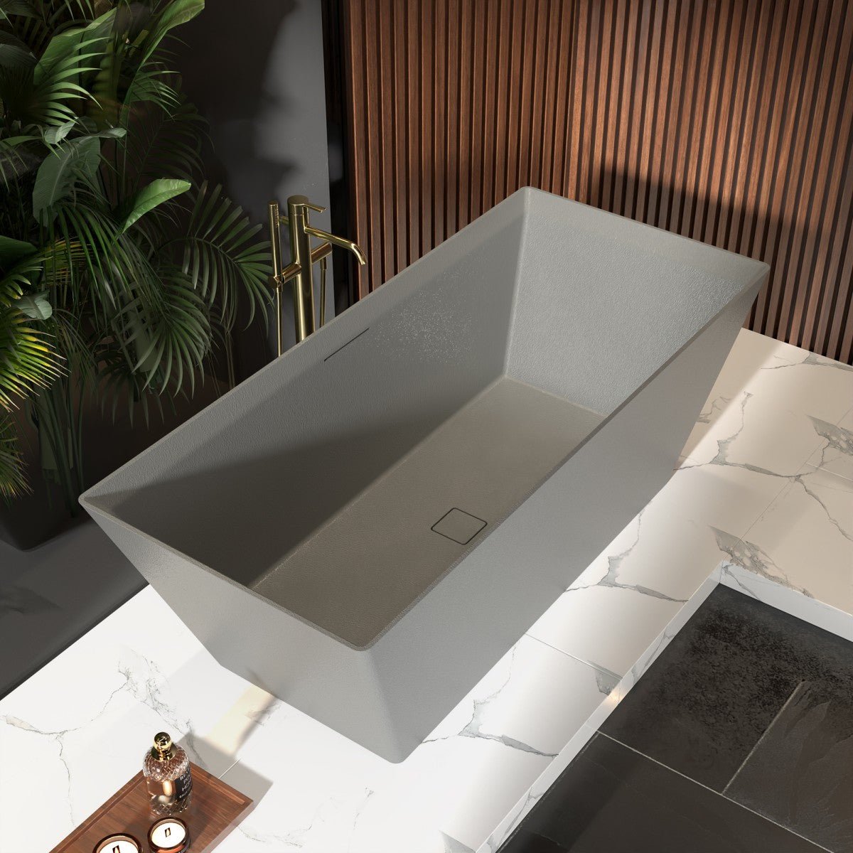 RockR 67" Freeing Soaking Bathtub,Rock Texture New technologies,Classic Rectangle Freestanding tub,Cement grey,cUPC Certified