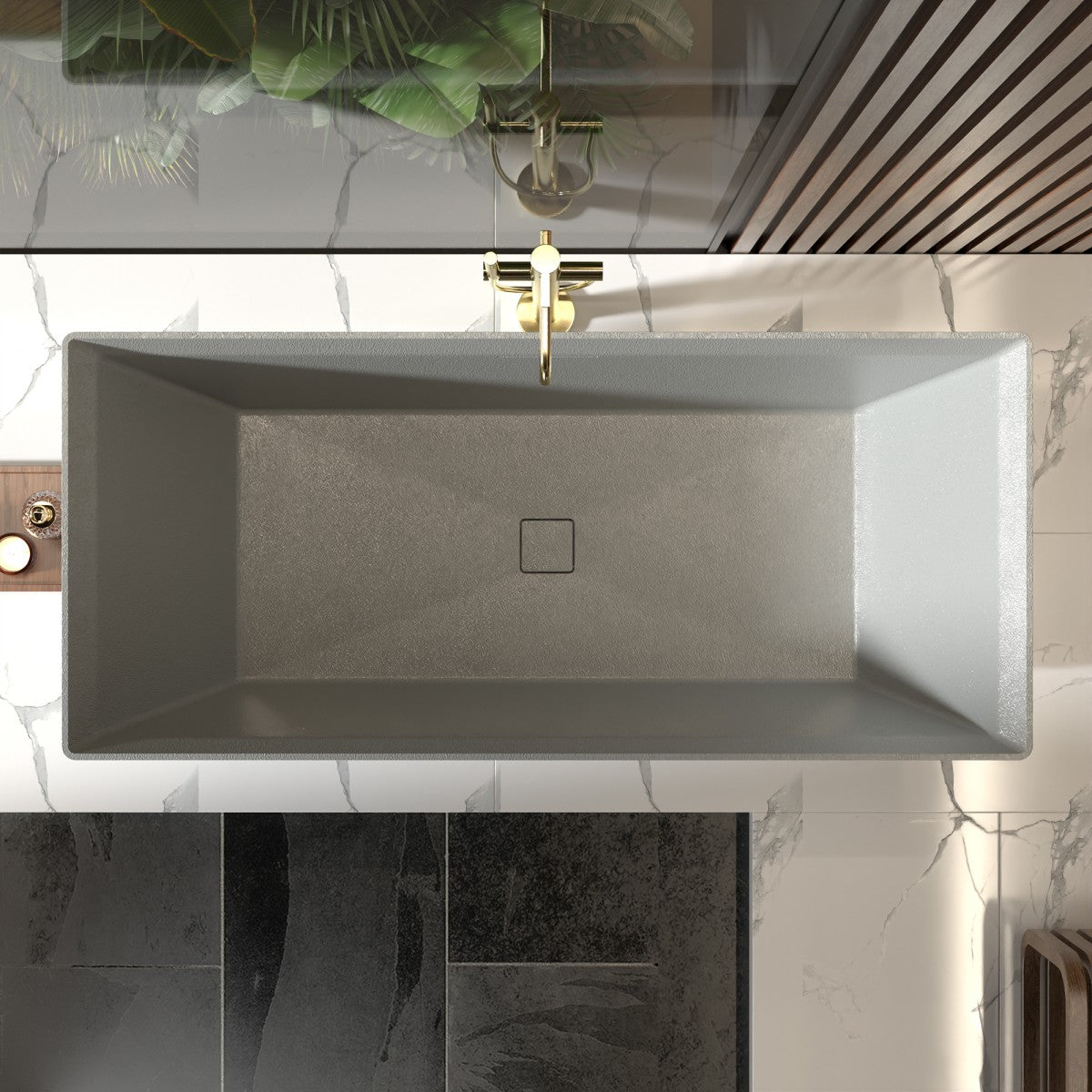 RockR 67" Freeing Soaking Bathtub,Rock Texture New technologies,Classic Rectangle Freestanding tub,Cement grey,cUPC Certified