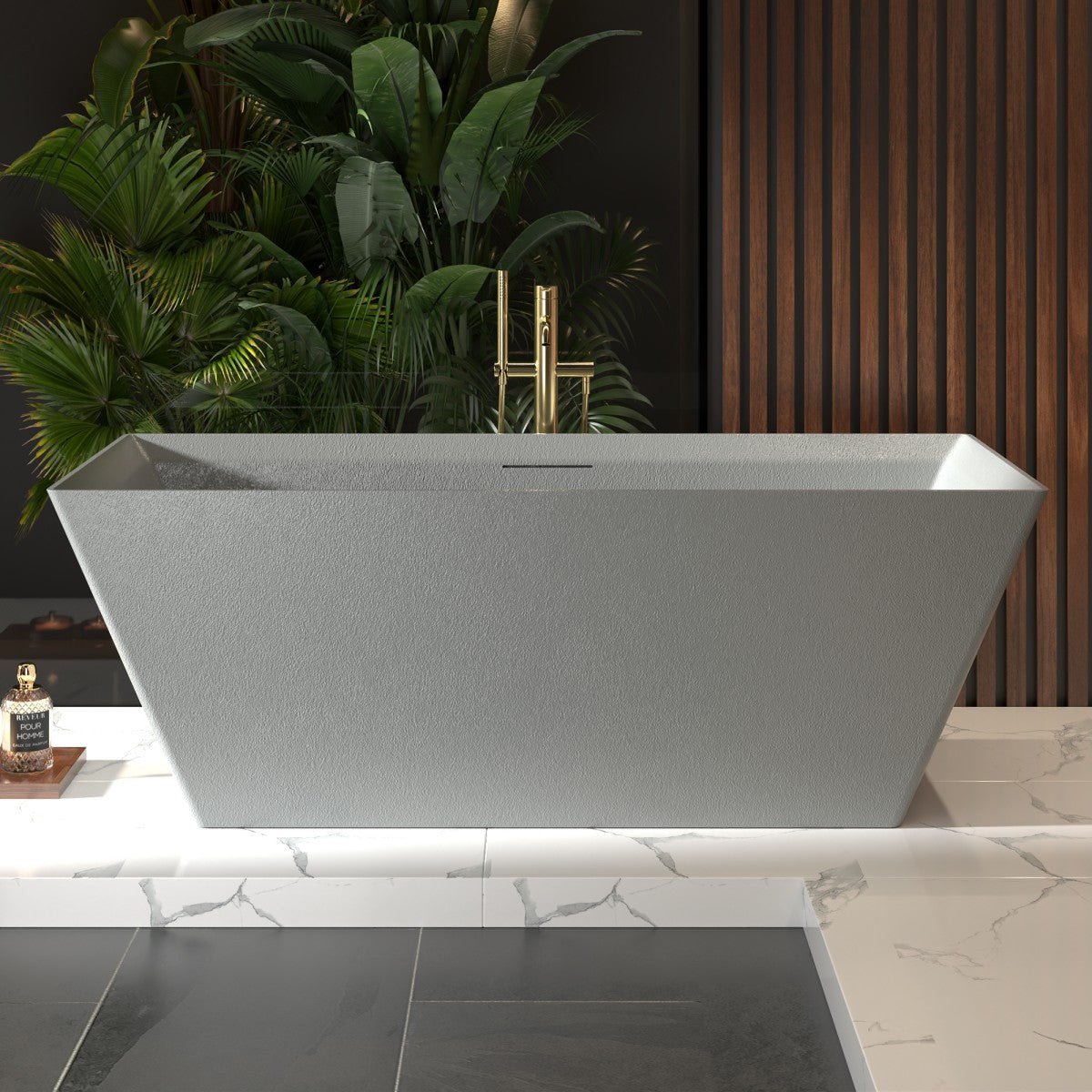 RockR 67" Freeing Soaking Bathtub,Rock Texture New technologies,Classic Rectangle Freestanding tub,Cement grey,cUPC Certified