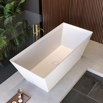 RockR 67" Freeing Soaking Bathtub,Rock Texture New technologies,Classic Rectangle Freestanding tub,White,cUPC Certified