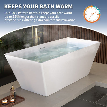 RockR 67" Freeing Soaking Bathtub,Rock Texture New technologies,Classic Rectangle Freestanding tub,White,cUPC Certified