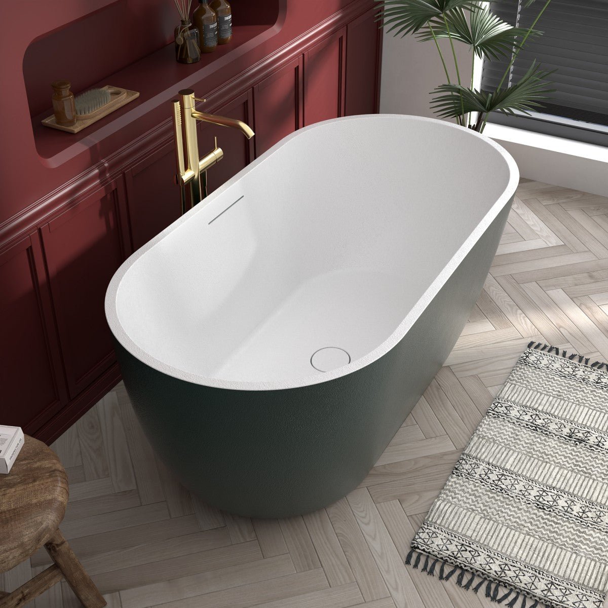 RockX 59" Rock Texture New Technologies Freestanding Bathtub,Avocado green,Scratch - proof,Contemporary Soaking Tub,Large Overflow Port