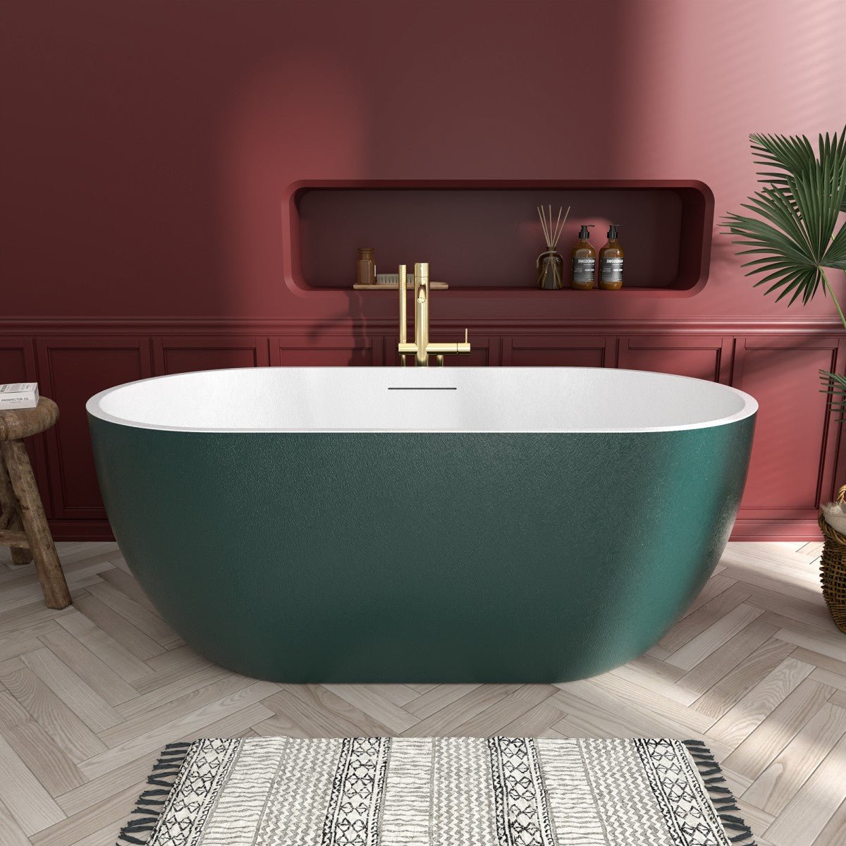 RockX 59" Rock Texture New Technologies Freestanding Bathtub,Avocado green,Scratch - proof,Contemporary Soaking Tub,Large Overflow Port