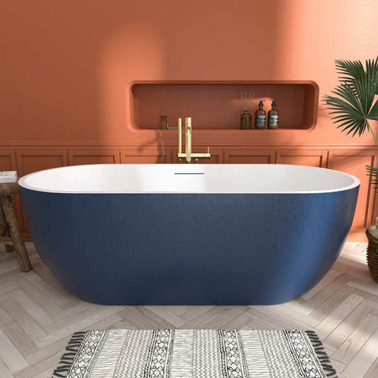 RockX 67" Rock Texture New Technologies Freestanding Bathtub,Prussian blue,Scratch - proof,Contemporary Soaking Tub,Large Overflow Port