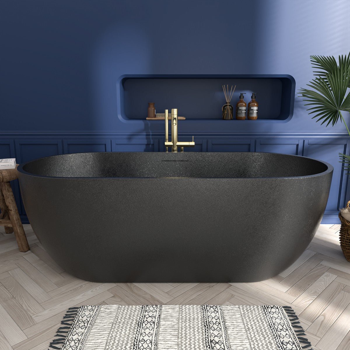 RockX 67" Rock Texture New Technologies Freestanding Bathtub,Pure black,Scratch - proof,Contemporary Soaking Tub,Large Overflow Port